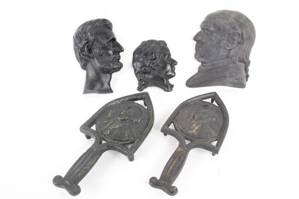 Lot of 5 Cast Iron President Profiles & Trivet,Lincoln (1 of 7)