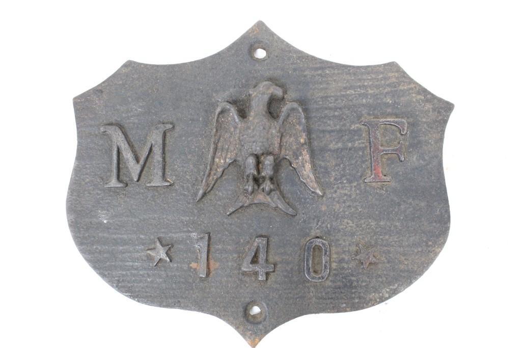 Antique 19th C. Cast Iron Fire Mark Shield MF 140 Eagle (1 of 6)