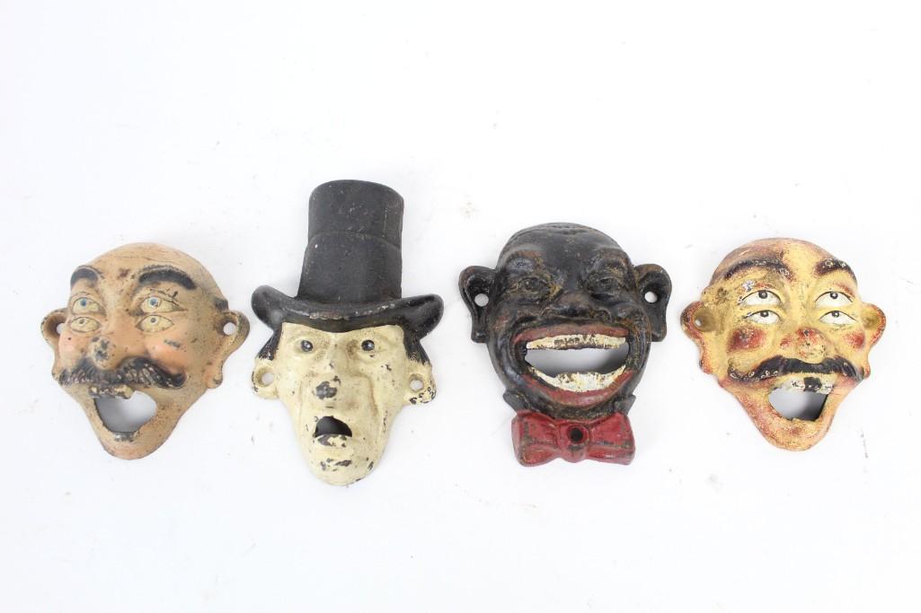 Lot of 4 Antique Cast Iron Bottle Openers,Various Faces (1 of 7)
