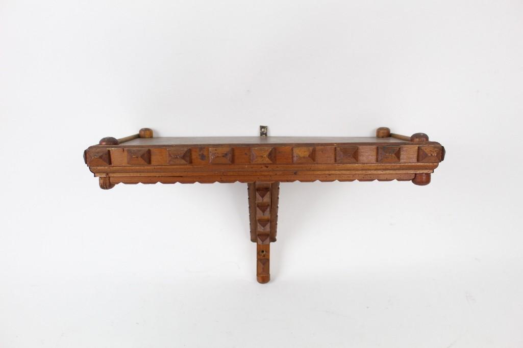 Folk Art Carved Wood Tramp Art Hanging Wall Shelf (1 of 10)