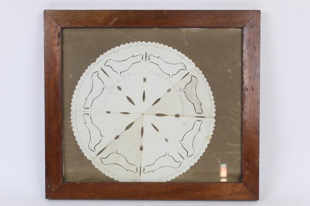 1875 Folk Art Framed Paper Cut of Birds,Identified Name (1 of 7)