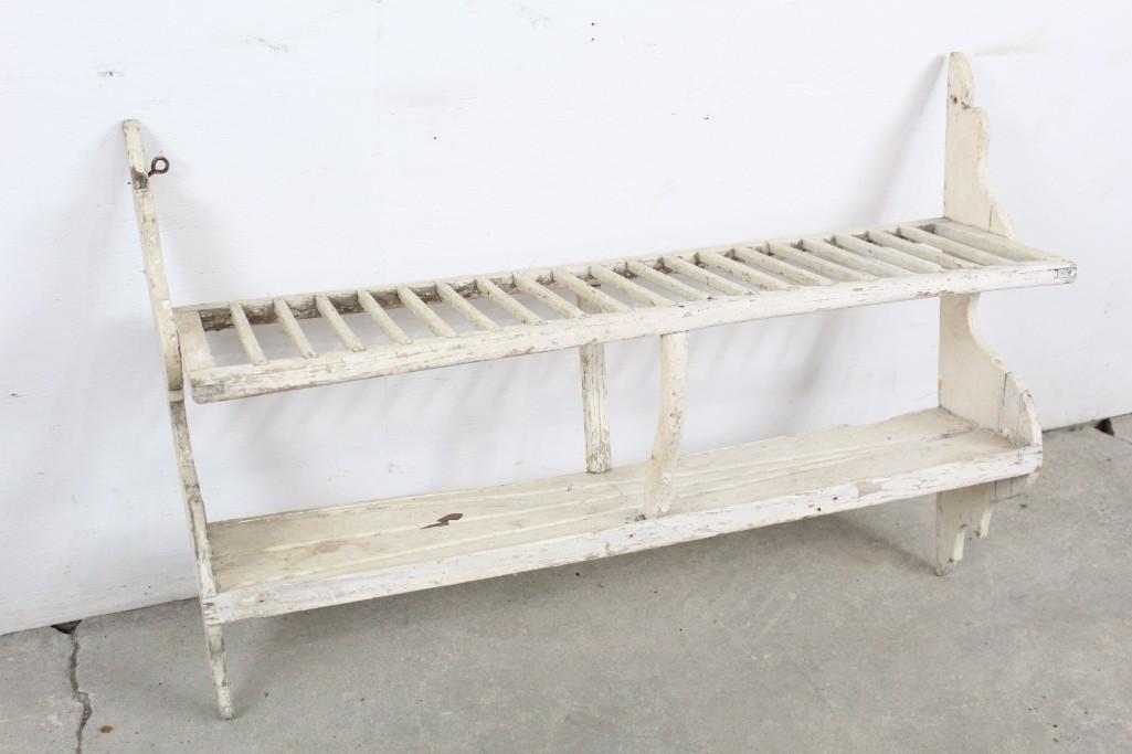 Antique White Painted Plate Rack Hanging Drying Shelf (1 of 7)