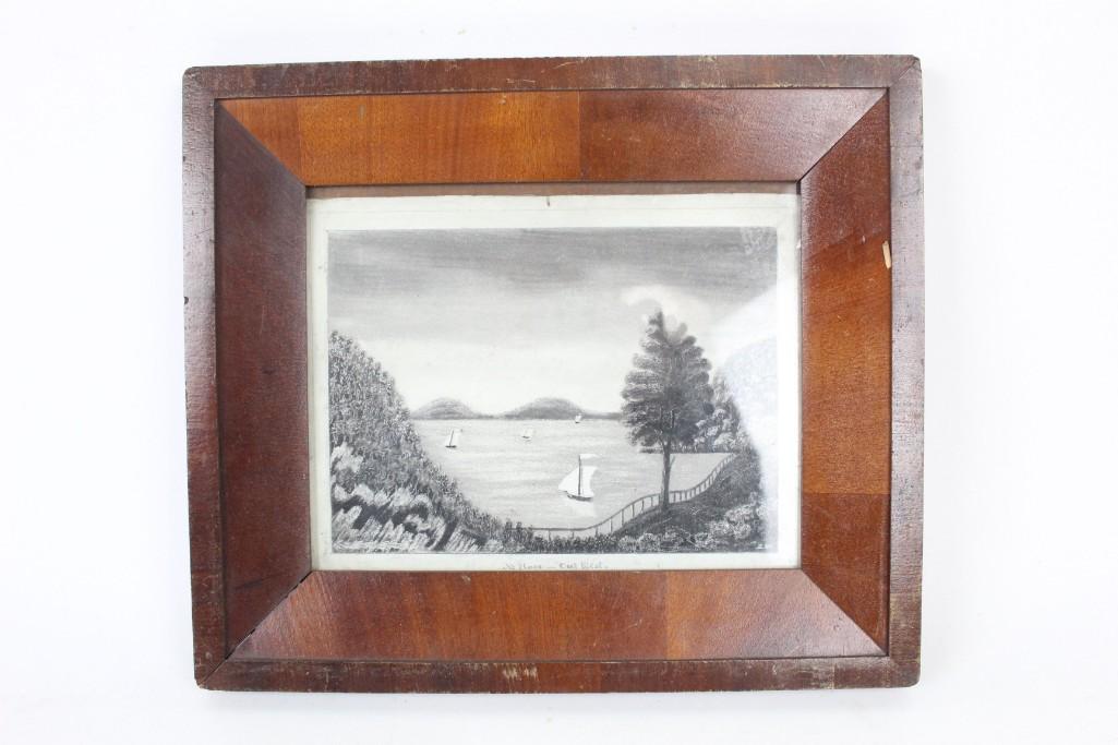 19th C. Hudson River Valley Drawing "No Place Out West" (1 of 6)