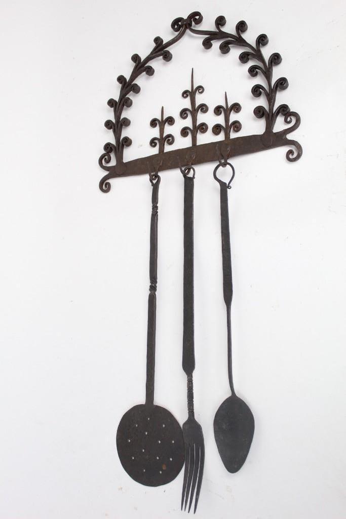 Antique Hand Wrought Iron Hanging Kitchen Utensil Set (1 of 8)