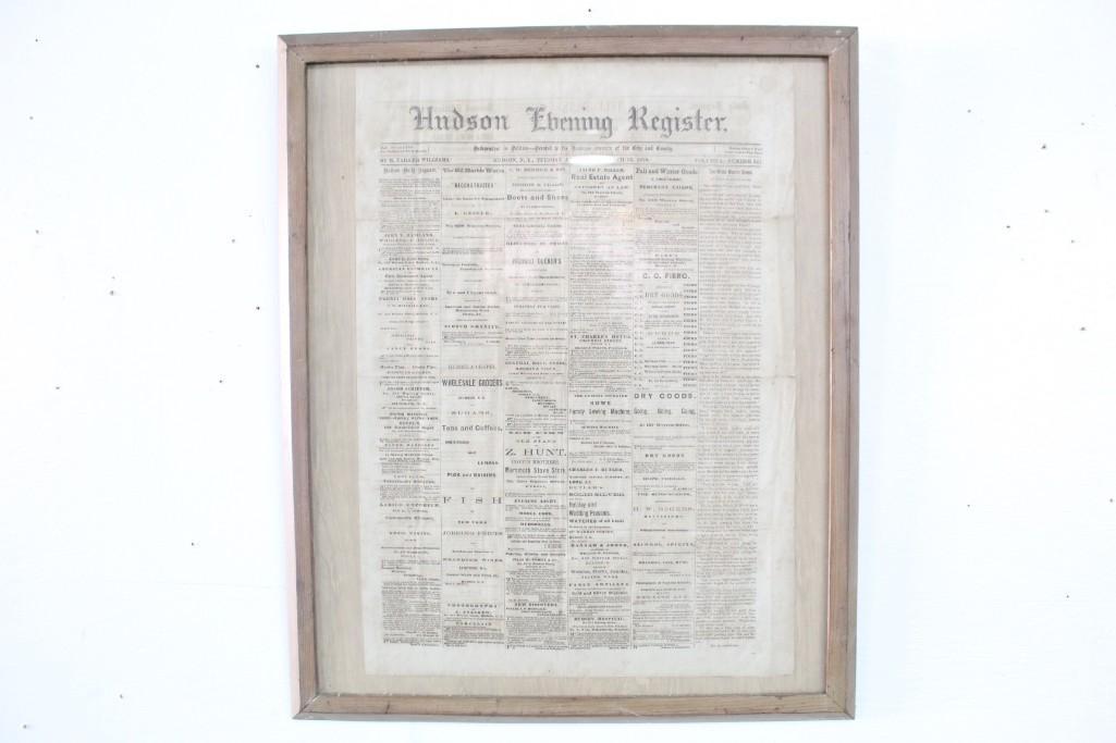 Antique Framed Hudson Evening Register Newspaper 1870 (1 of 6)