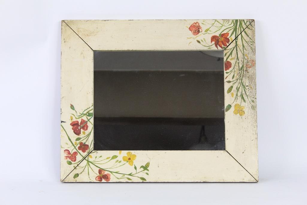 Folk Art Floral & White Painted Wood Framed Mirror (1 of 4)