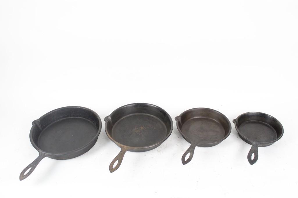 Set of 4 Antique Cast Iron Skillets Ornate,Gate Mark (1 of 10)