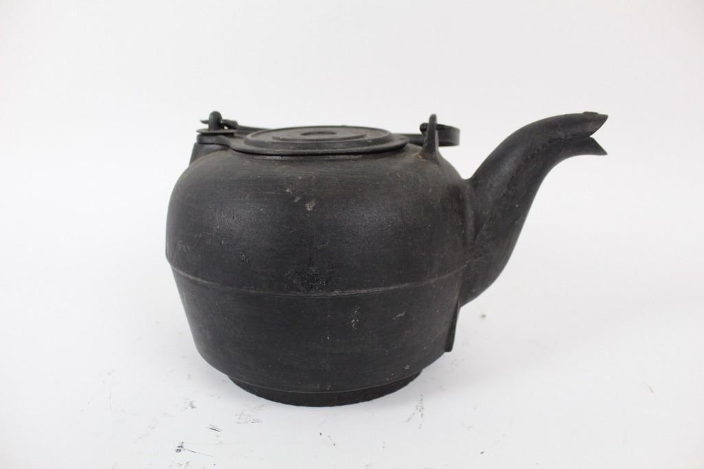 Cast Iron Tea Kettle with Wrought Handle & "8" on Spout (1 of 7)