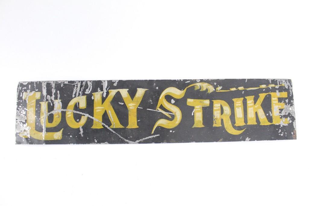 Antique Painted Tin "Lucky Strike" Carnival Game Sign (1 of 4)
