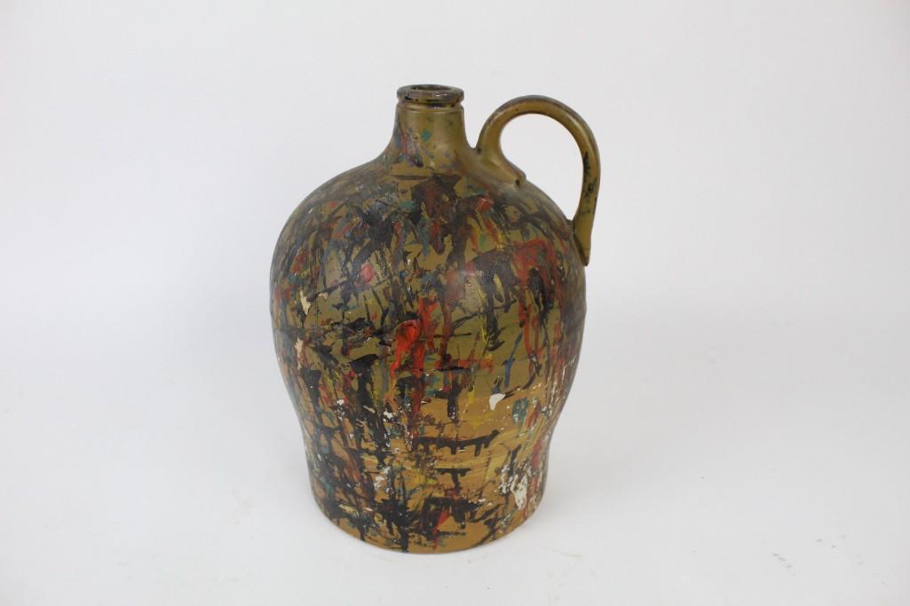 Folk Art Abstract Paint Splatter Stoneware Handled Jug (1 of 5)
