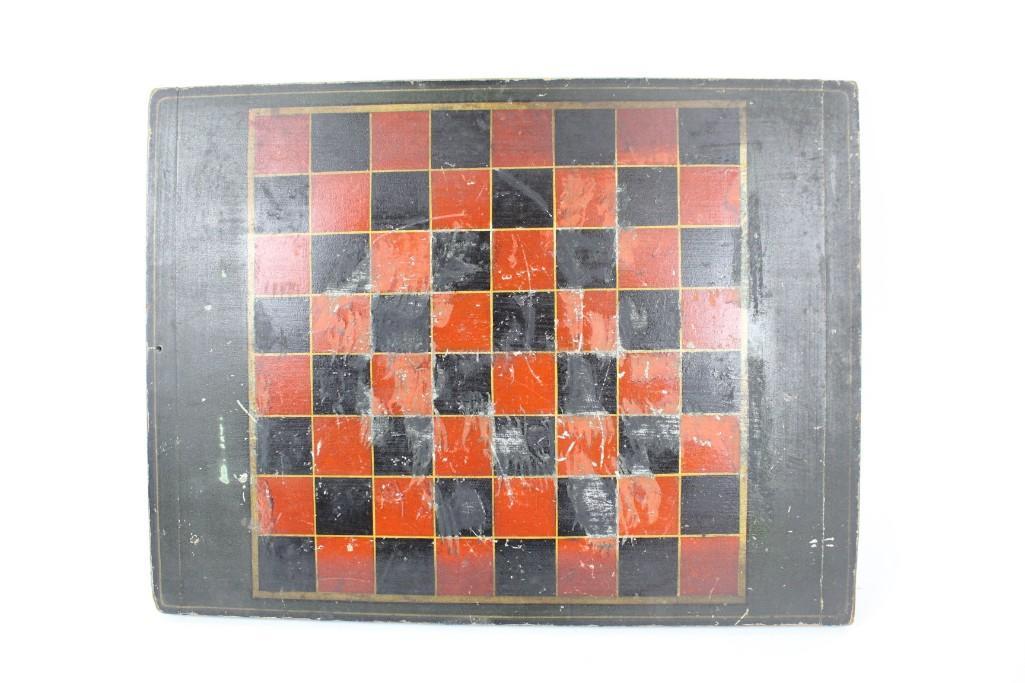Antique Wooden Red & Black Painted Folk Art Game Board (1 of 5)
