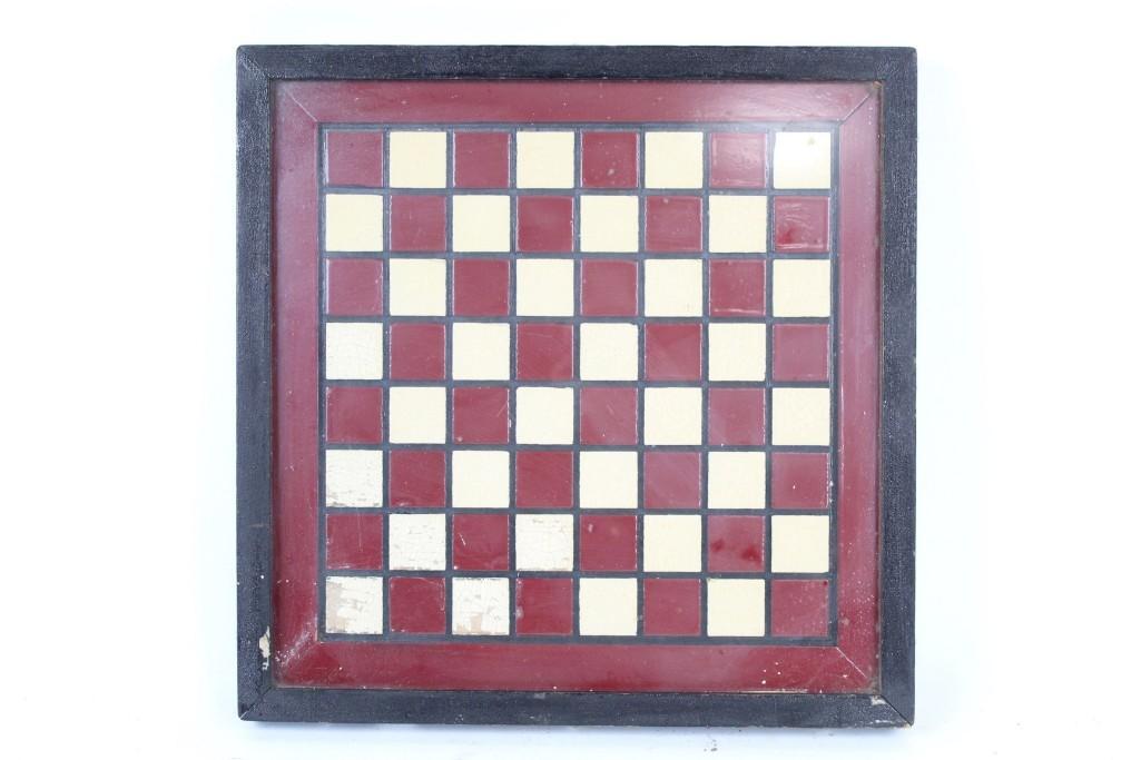 Antique Wood Gameboard Framed in Glass,Red White Paint (1 of 6)