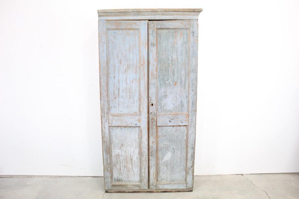 19th C. Antique Tall Blue Milk Paint 2-Door Cupboard (1 of 10)