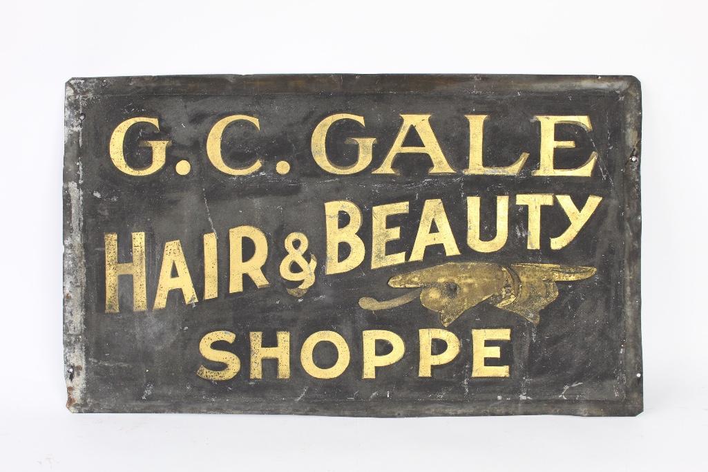 19th C. Gold Gilt Metal Hair & Beauty Shop Sign,Barber (1 of 5)