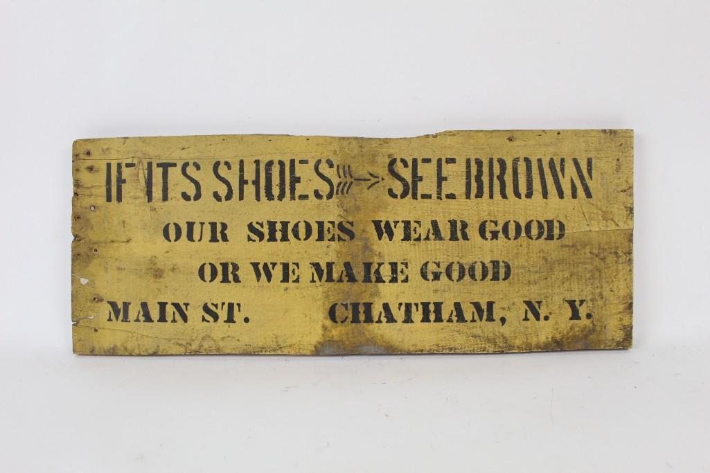 Antique Wood Stenciled Chatham NY Shoe Store Trade Sign (1 of 6)