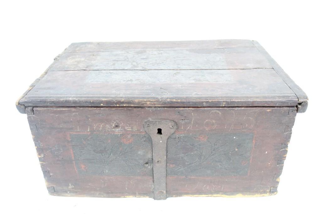 Antique 1815 Wood Paint Decorated Folk Art Box,Historic (1 of 10)