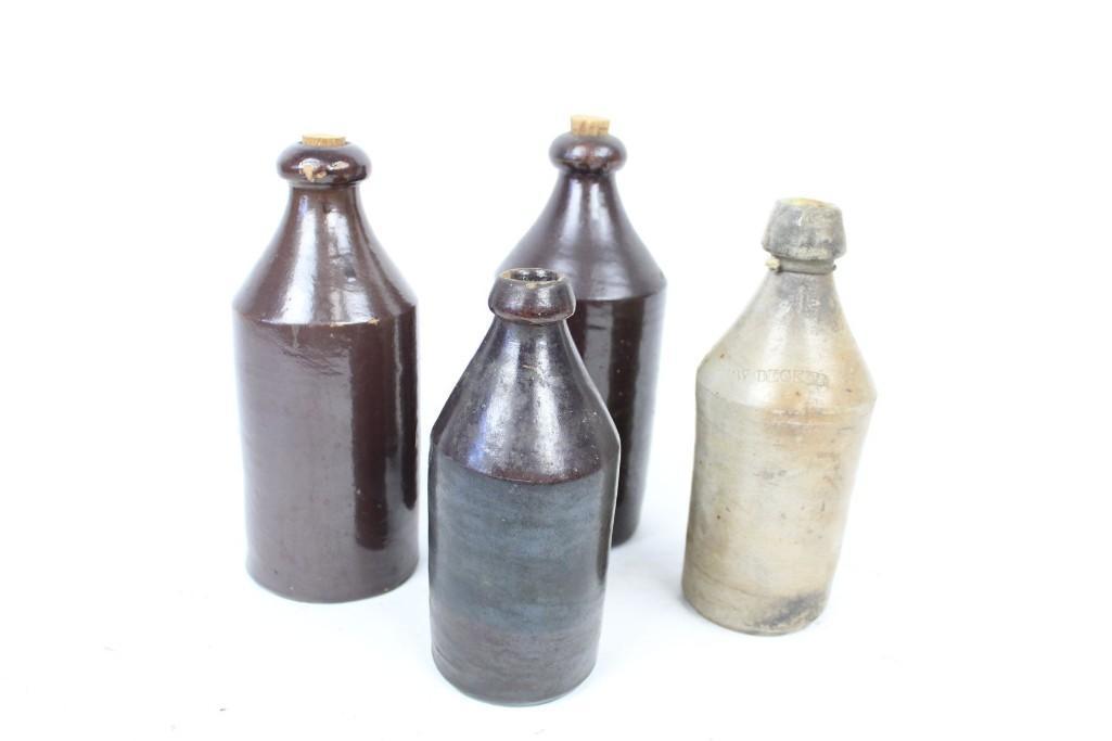 Lot of 4 Antique Stoneware Beer Bottles,Stamped Names (1 of 10)