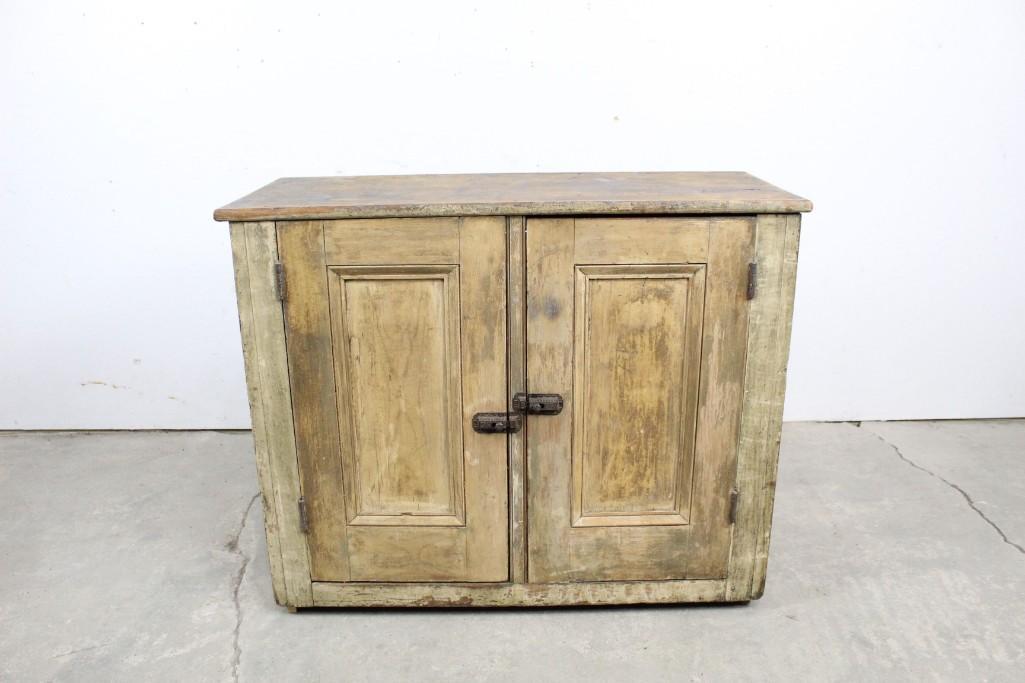 Antique 19th Century Low Wood Paneled 2-Door Cupboard (1 of 9)
