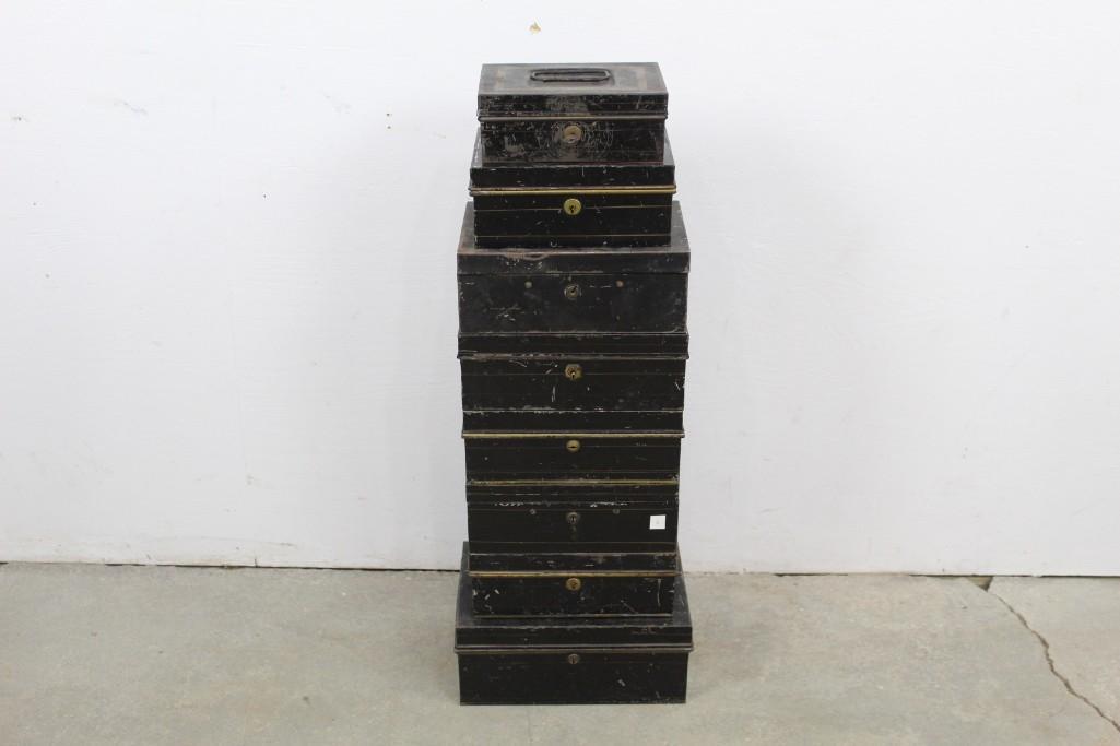 Lot of 8 Antique Tin Tole Document Boxes, Black Metal (1 of 7)