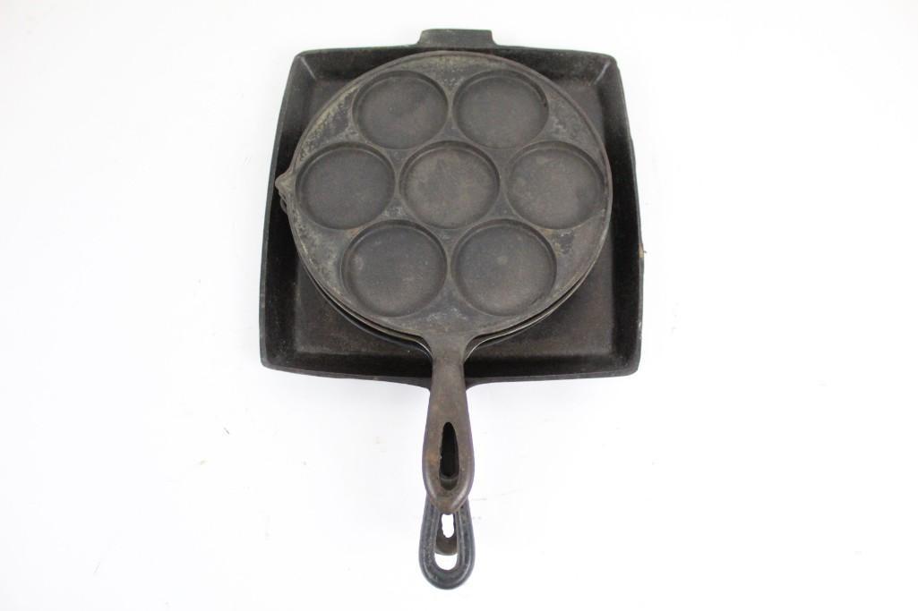 Lot of 4 Antique Cast Iron Plett Pans Square Griddle (1 of 10)