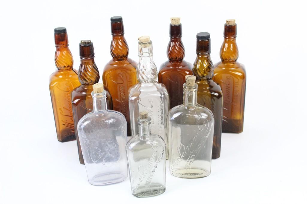 Lot of 10 Whiskey Bottles M.Salzman Co.,Brown Glass (1 of 10)