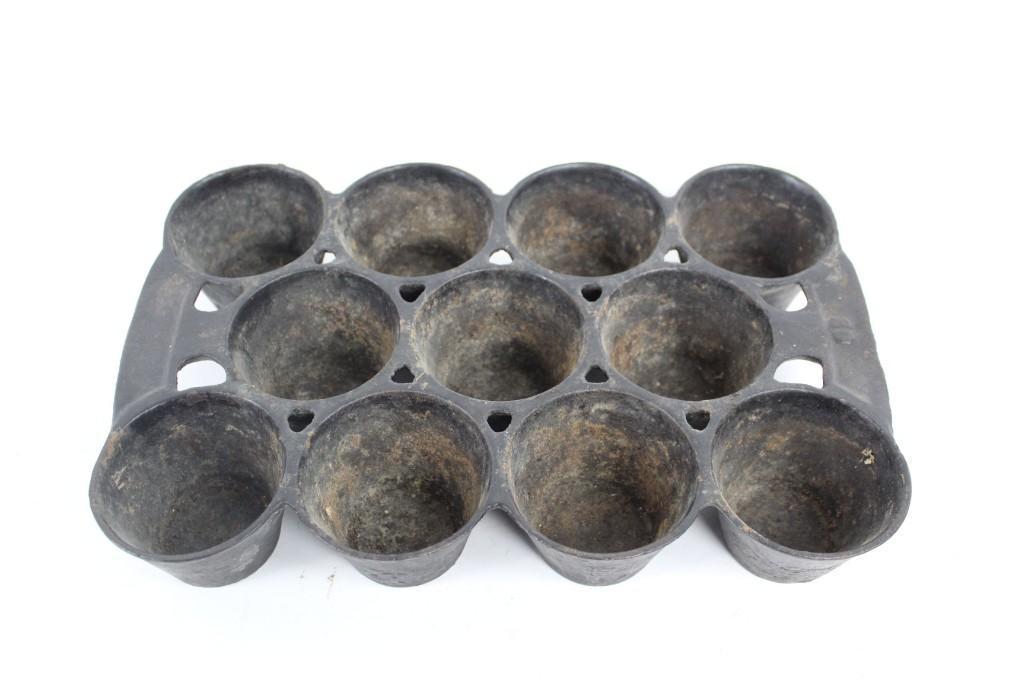 Antique 19th C. Cast Iron Gem Muffin Pan "10",Gate Mark (1 of 6)