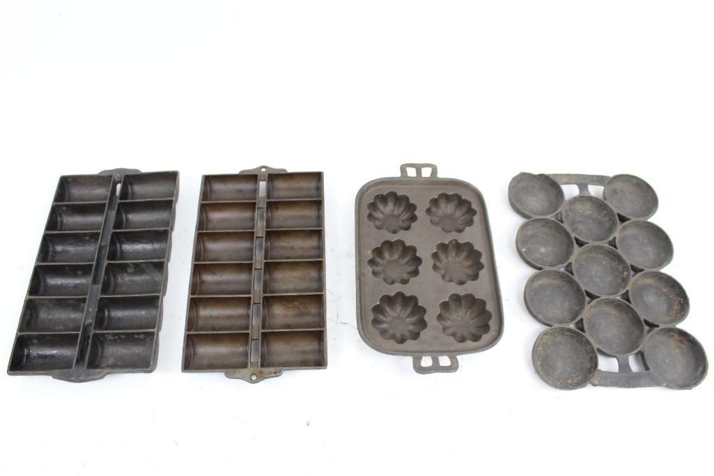 4 Antique Cast Iron Cake & Molds,Turk Heads, Gate Mark (1 of 10)