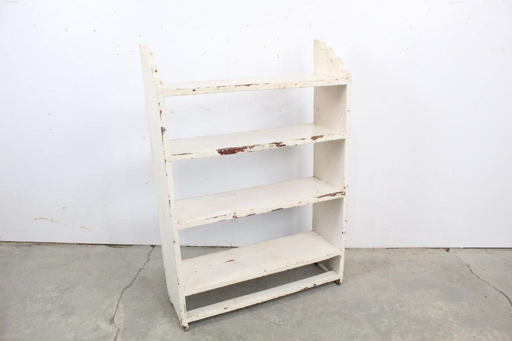 Antique White Painted Shelf & Scalloped Top, Primitive (1 of 10)