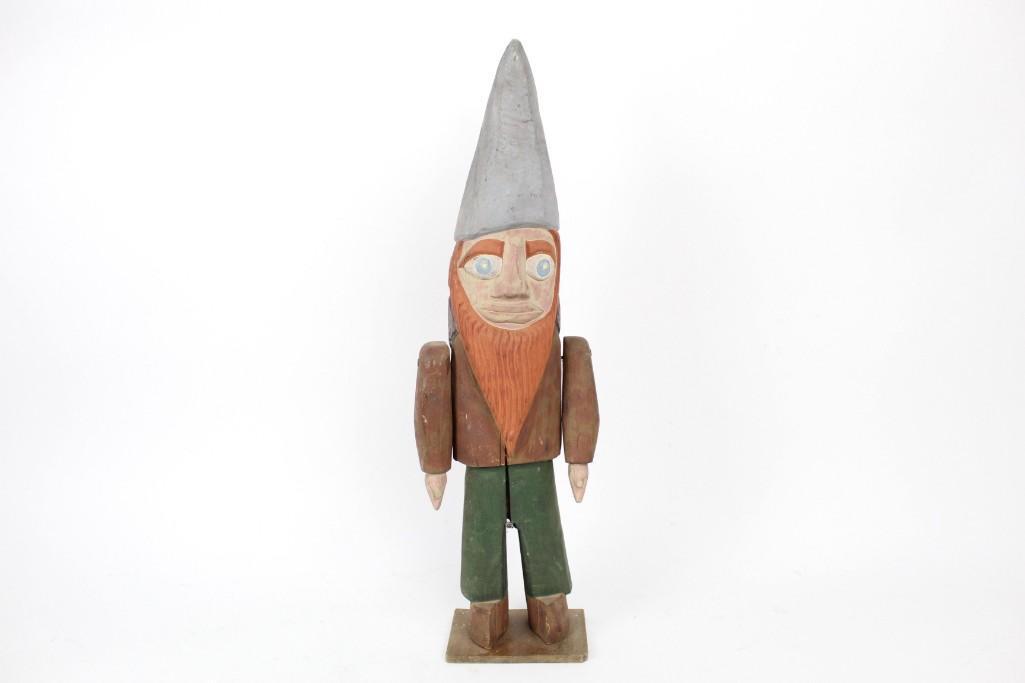 Folk Art Painted & Carved Wood Garden Gnome, Weird Art (1 of 6)