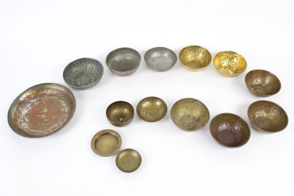 Lot of 14 Brass,Copper & Silver Bowls,Egyptian,Hebrew (1 of 10)