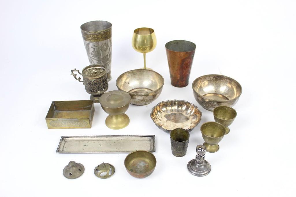 Lot of Antique Arabic Brass & Silver Cups,Goblets,Bowls (1 of 10)
