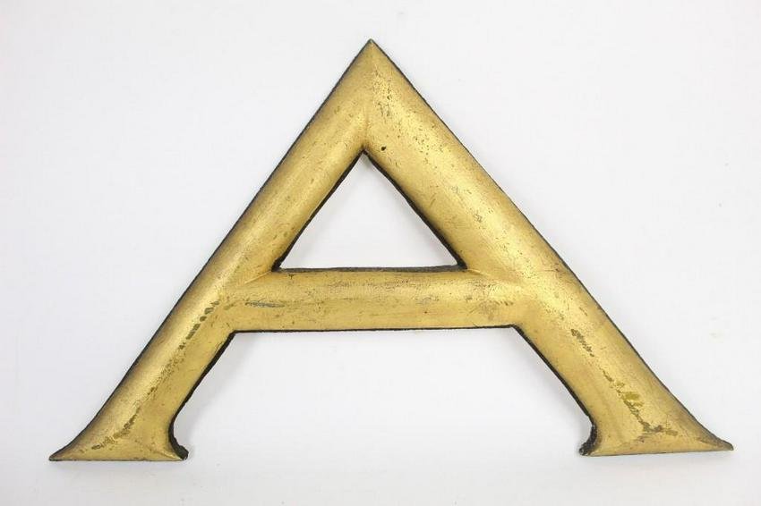 Large Antique Gold Painted Gilt Wooden "A" Letter Sign (1 of 8)