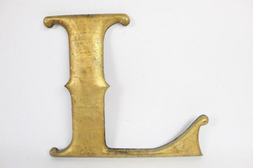 Large Antique Gold Painted Gilt Wooden "L" Letter Sign (1 of 8)