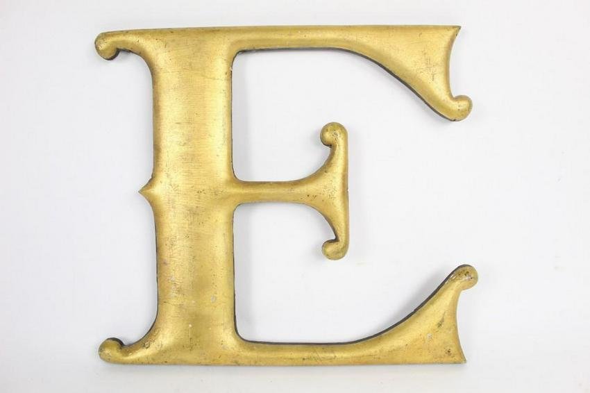 Large Antique Gold Painted Gilt Wooden "E" Letter Sign (1 of 9)