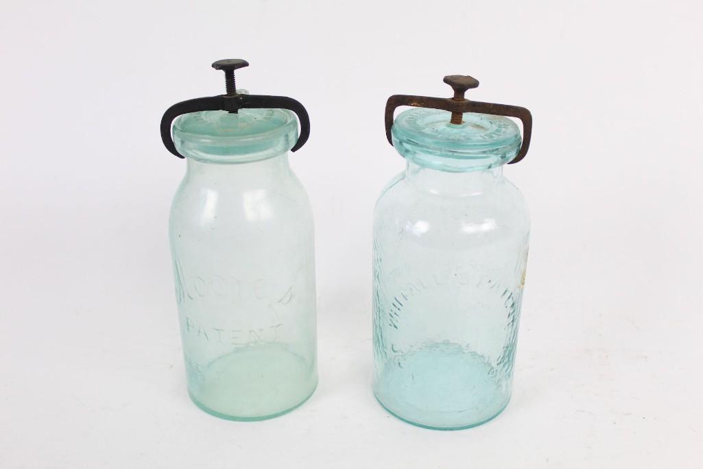 Lot of 2 Antique 1861 Glass Canning Jars,Whitall, Moore (1 of 9)