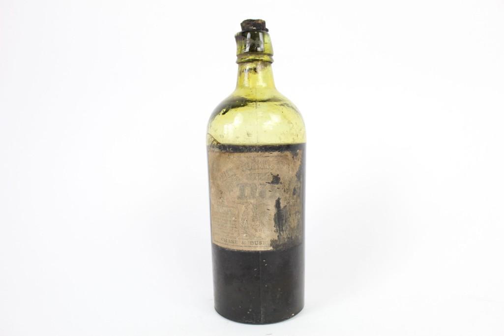 Antique 19thC. Olive Green Glass Paper Label INK Bottle (1 of 7)