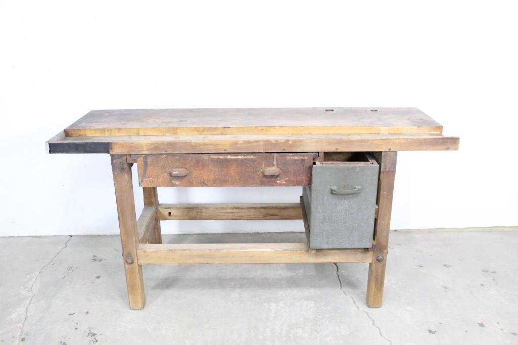 Large Wooden Work Bench Table with Drawers,Industrial (1 of 10)