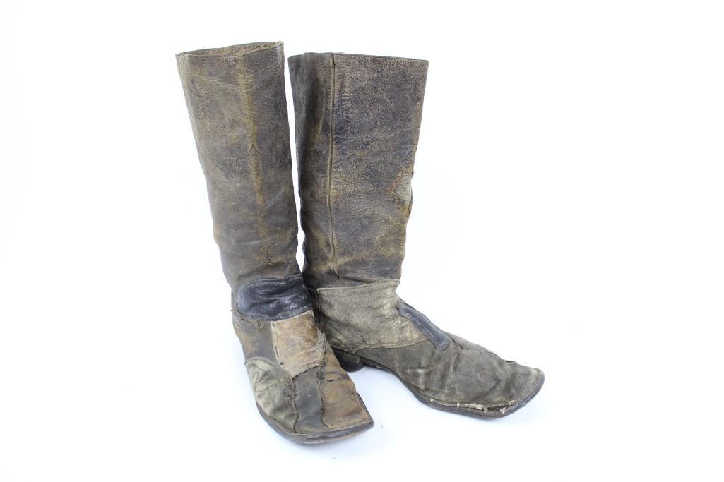 Antique Leather Patched Civil War Era Boots,Folk Art (1 of 10)
