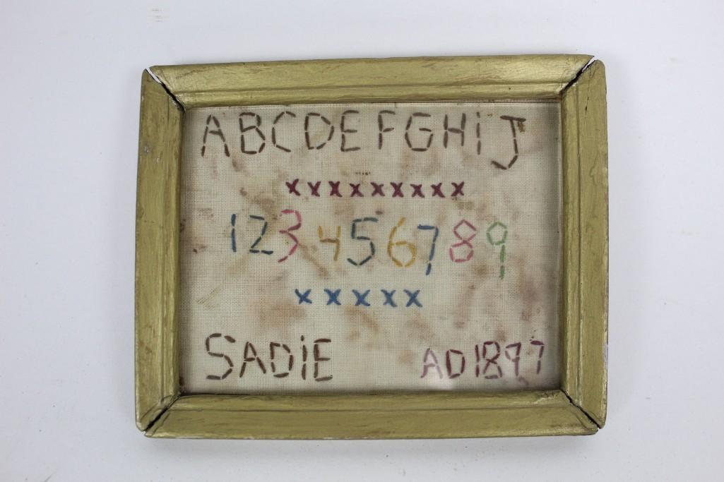 Antique 1897 Framed Tiny Embroidered Sampler,Folk Art (1 of 5)