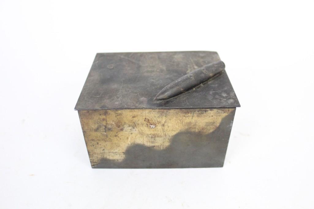 Antique Metal Tobacco Desktop Box with Cigar On Top (1 of 6)