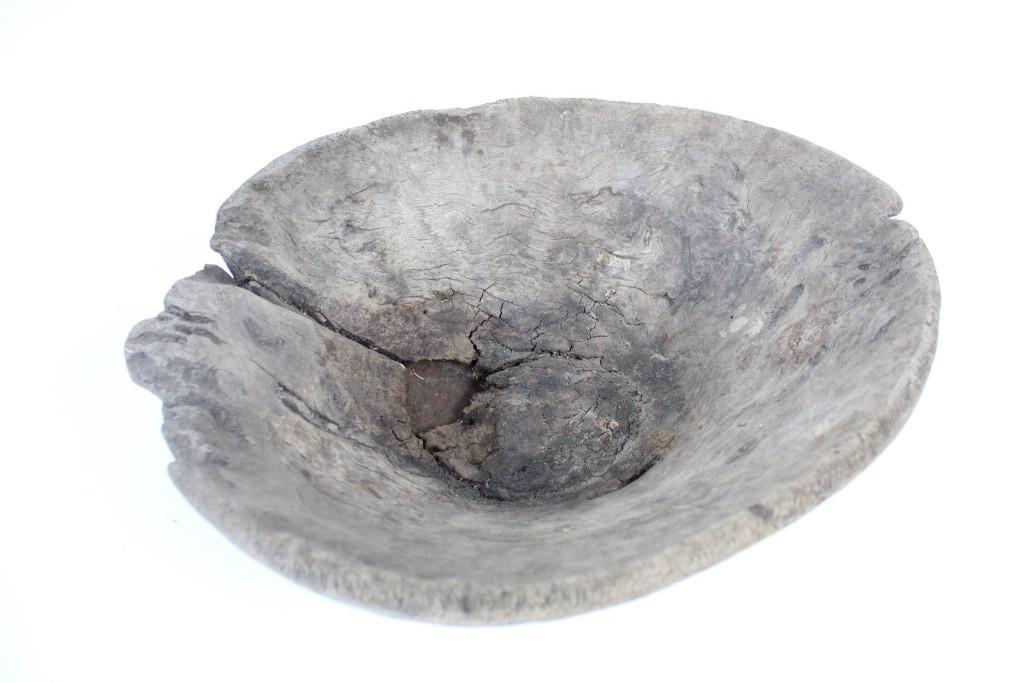 19th Cent Primitive Wooden Bowl with Naive Metal Repair (1 of 8)
