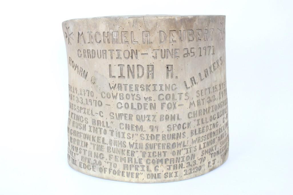 1971 Folk Art Carved Tree Trunk,College Class Nicknames (1 of 7)