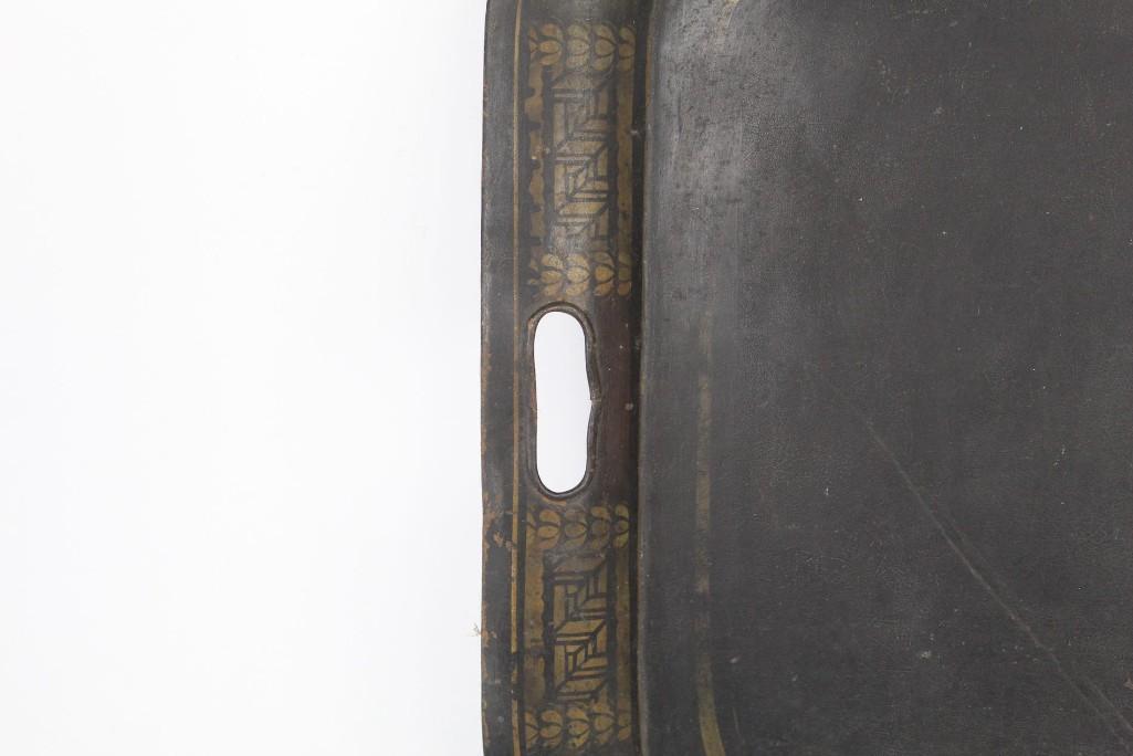 Large Antique 19th C. Painted Floral Toleware Tin Tray (1 of 6)