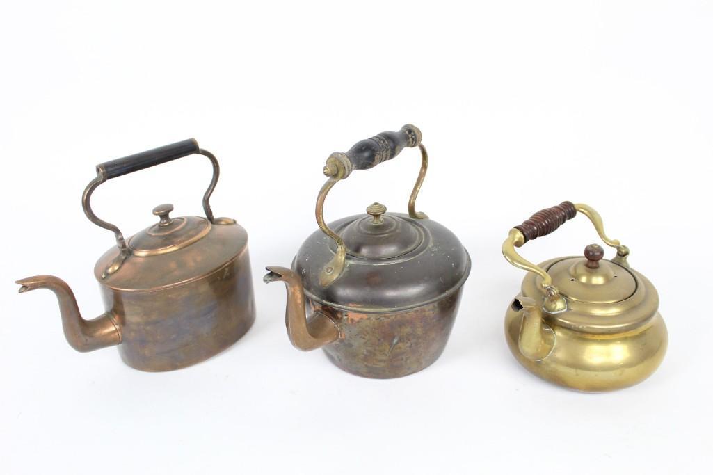 Lot of 3 Brass Copper Metal Tea Pots Kettles Beldray (1 of 10)