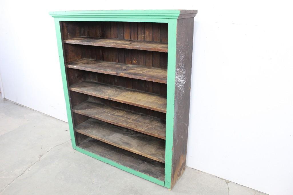 Antique Wooden Green Painted Book Shelf (1 of 9)
