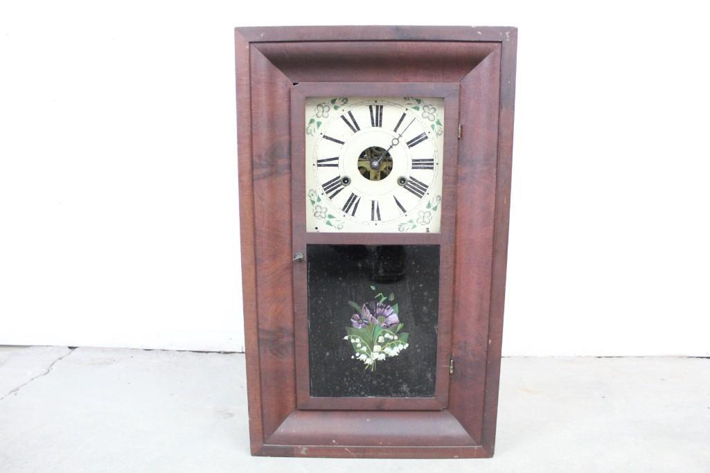 Antique Clark Gilbert Clock w. Floral Reverse Painting (1 of 10)