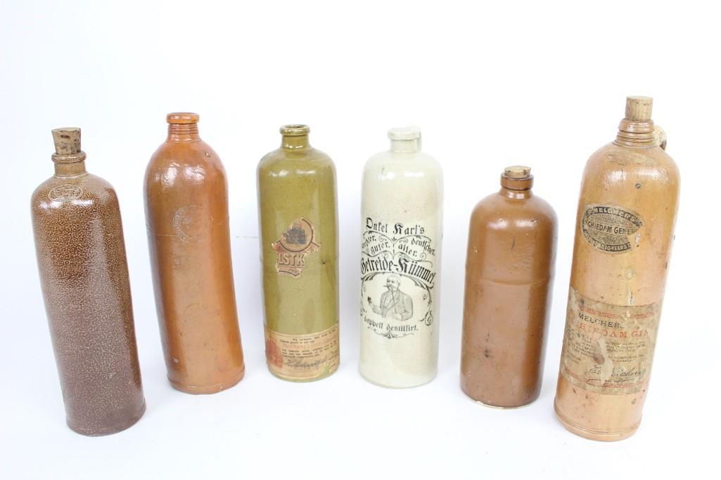 Lot of 6 Antique Stoneware Gin Bottles,Melcher's (1 of 10)