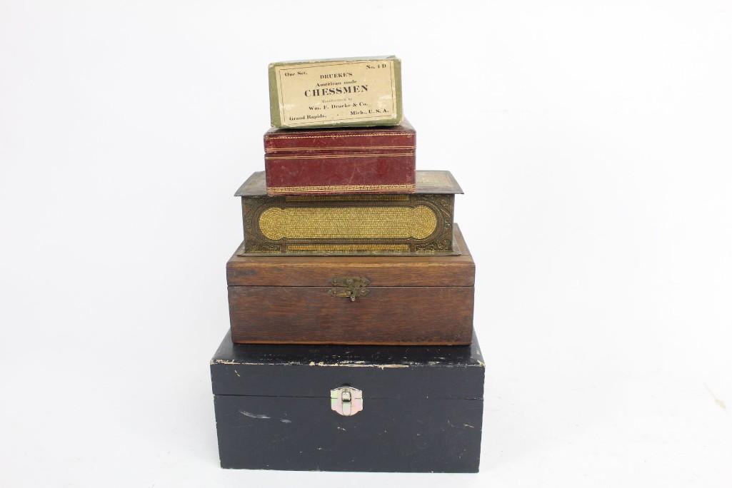 4 Antique Carved Wooden Chess Sets Pieces (1 of 10)