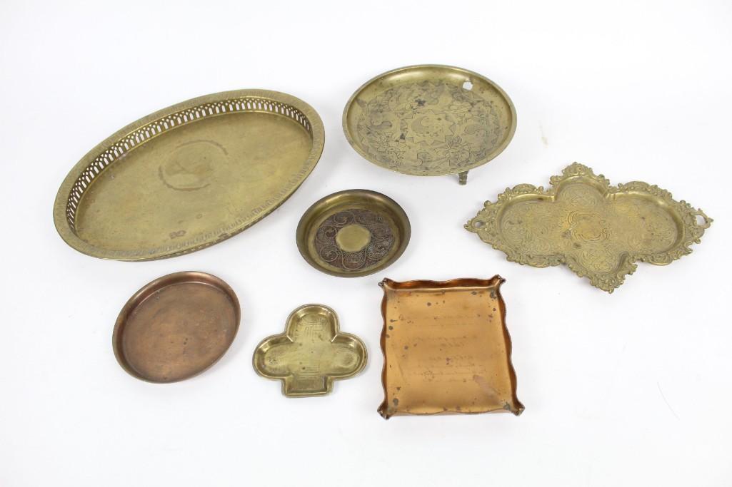 Lot of 7 Brass Metal Trays Platters,Bead Edge,Victorian (1 of 10)