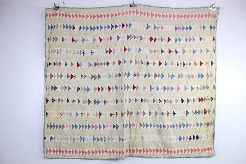 Antique Half-Square Triangle Pattern Quilt,Folk Art (1 of 10)